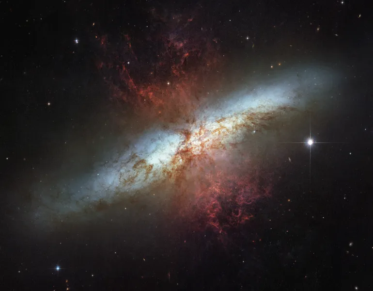 Starburst galaxy, Messier 82 (M82), taken in 2006 by Hubble Space Telescope
